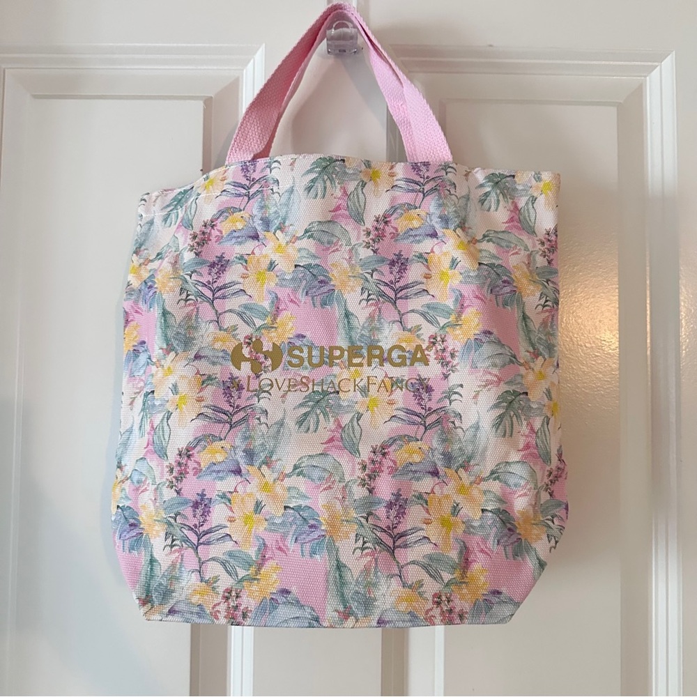 LoveShackFancy x Superga Pink, Purple, and Yellow Floral Tote Bag